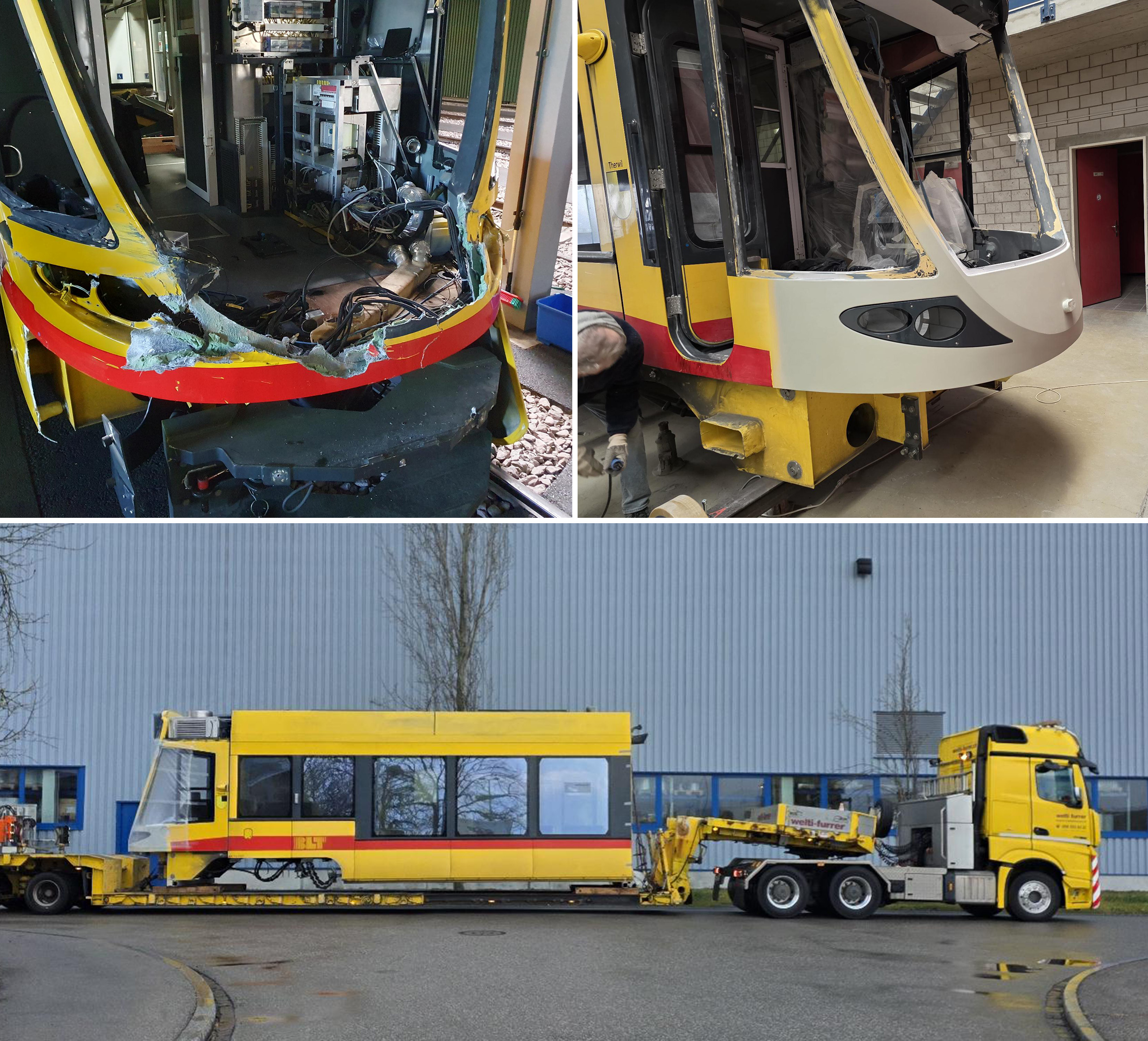 GFK-Anhängerverschalung im GFK-Reparaturarbeiten an Stadler Tram „Tango“